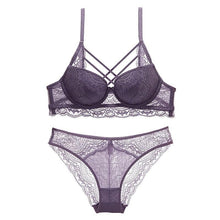 Load image into Gallery viewer, Cotton and Lace Embroidery Push-Up Lingerie Set Purple / 70A - YOVEN FASHION
