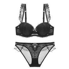 Load image into Gallery viewer, Deep-V Lace Push-Up Lingerie Set Black / 70A - YOVEN FASHION
