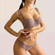 Load image into Gallery viewer, Deep-V Lace Push-Up Lingerie Set Purple / 70A - YOVEN FASHION

