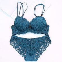 Load image into Gallery viewer, Floral Embroidery and Deep-V Push-Up Lingerie Set - YOVEN FASHION
