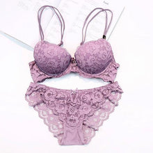 Load image into Gallery viewer, Floral Embroidery and Deep-V Push-Up Lingerie Set - YOVEN FASHION
