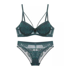 Load image into Gallery viewer, Floral Embroidery Thick Push-Up Lingerie Set Green / 70A - YOVEN FASHION
