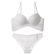 Load image into Gallery viewer, Floral Lace and Cotton Push-Up Lingerie Set White / 70A - YOVEN FASHION
