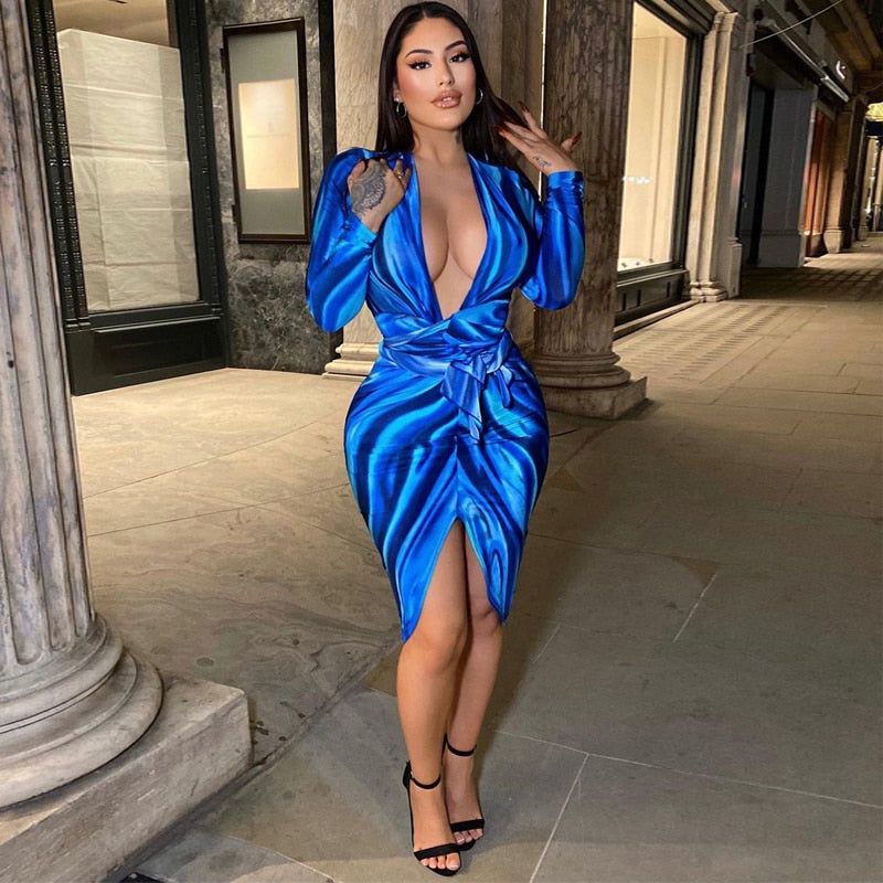 Hadley Long Sleeve Mini Dress Blue / L - YOVEN FASHION