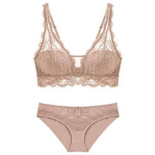 Load image into Gallery viewer, Jacquard and Lace Breathable Sexy Lingerie Set Beige / 80A - YOVEN FASHION

