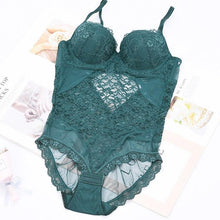 Load image into Gallery viewer, Lace and Push-Up Bodysuit Lingerie Set Green / 70B - YOVEN FASHION
