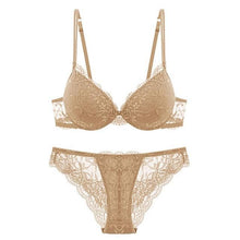 Load image into Gallery viewer, Lace and Thick Cotton Push-Up Lingerie Set Apricot / 70A - YOVEN FASHION
