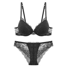 Load image into Gallery viewer, Lace and Thick Cotton Push-Up Lingerie Set Black / 70A - YOVEN FASHION
