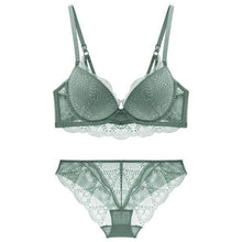 Load image into Gallery viewer, Lacy and Comfortable Sexy Push-Up Lingerie Set Green / 70B - YOVEN FASHION
