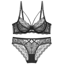 Load image into Gallery viewer, Lacy Sexy Lingerie Set with Underwire and Ultra-Thin Black / 80D - YOVEN FASHION
