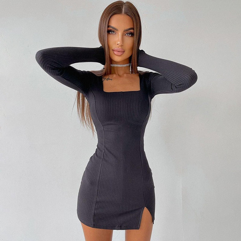 Sadie Ribbed Mini Dress Black / S - YOVEN FASHION