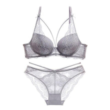 Load image into Gallery viewer, Sexy Chest Bow Push-Up Lingerie Set Gray / 70A - YOVEN FASHION

