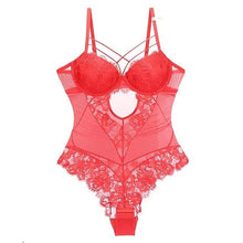 Load image into Gallery viewer, Sexy Floral Embroidery Push-Up Bodysuit Lingerie Set Red / 70B - YOVEN FASHION
