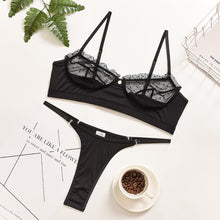 Load image into Gallery viewer, Sexy Ruffle Lace Lingerie Set (1/2 Cup) Black / M - YOVEN FASHION
