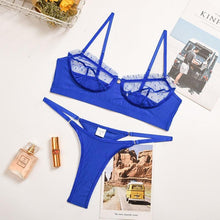 Load image into Gallery viewer, Sexy Ruffle Lace Lingerie Set (1/2 Cup) Blue / M - YOVEN FASHION
