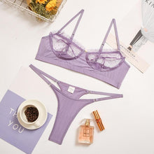 Load image into Gallery viewer, Sexy Ruffle Lace Lingerie Set (1/2 Cup) Purple / L - YOVEN FASHION
