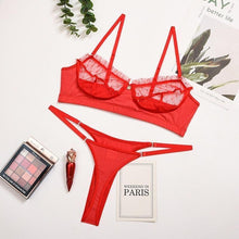 Load image into Gallery viewer, Sexy Ruffle Lace Lingerie Set (1/2 Cup) Red / M - YOVEN FASHION
