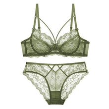 Load image into Gallery viewer, Sexy Transparent Lingerie Set with Plus Size and Lacy Green / 70A - YOVEN FASHION
