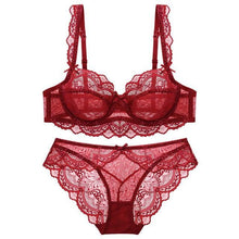 Load image into Gallery viewer, Thin Cup and Transparent Sexy Lingerie Set Burgundy / 85E - YOVEN FASHION
