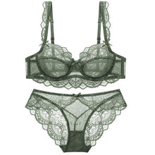 Load image into Gallery viewer, Thin Cup and Transparent Sexy Lingerie Set Green / 80D - YOVEN FASHION
