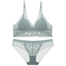 Load image into Gallery viewer, Wireless and Lacy Seamless Sexy Push-Up Lingerie Set Gray / L - YOVEN FASHION
