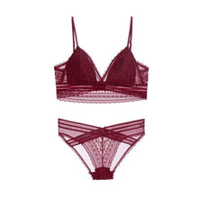 Load image into Gallery viewer, Wireless and Underwire Lingerie Set Burgundy / S - YOVEN FASHION
